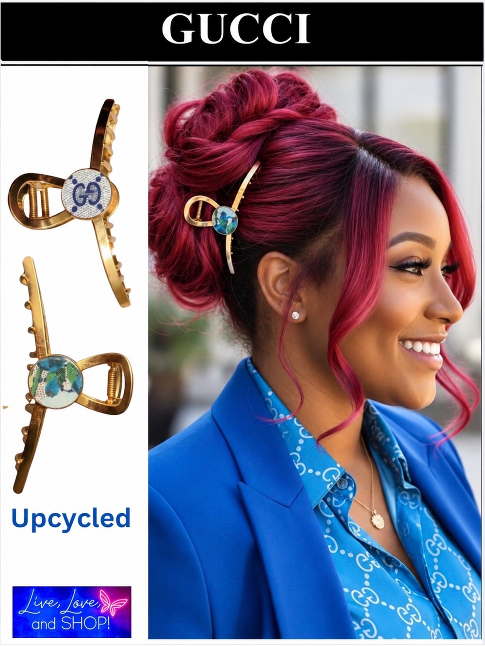 GUCCI Blooms Supreme Dionysus Upcycled Claw Clip in Resin, w/Two COAs.
